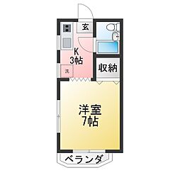 コーポサンパルジュ 1Kの間取図画像