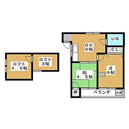 ハイツムサシノ7号棟 2DKの間取図画像