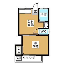 吉南三サンルーム 1DKの間取図画像