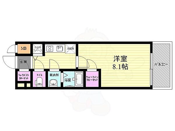 京都府京都市下京区梅小路高畑町(賃貸マンション1K・5階・26.10㎡)の写真 その2