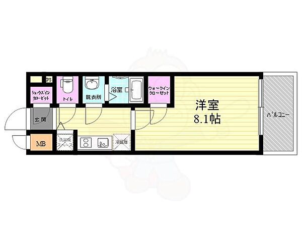 京都府京都市下京区梅小路高畑町(賃貸マンション1K・5階・23.49㎡)の写真 その2