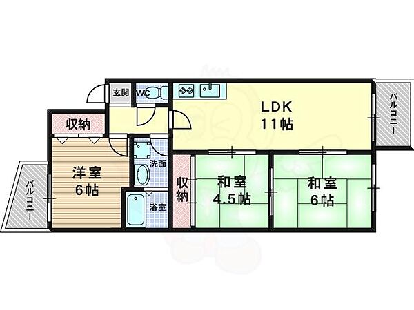 京都府京都市西京区山田猫塚町(賃貸マンション3LDK・1階・62.02㎡)の写真 その2