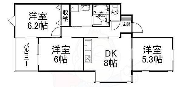 カサグランデ嵯峨野 ｜京都府京都市右京区嵯峨石ケ坪町(賃貸マンション3DK・3階・53.53㎡)の写真 その2