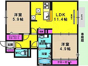 京都府京都市西京区山田平尾町（賃貸アパート2LDK・1階・55.74㎡） その2