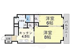 Casa花車 3階2DKの間取り