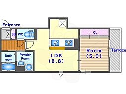 LuSole嵐山 1階1LDKの間取り