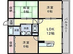 グレーヒル嵐山 3階3LDKの間取り