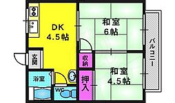 谷ヶ辻ハイツ 2階2DKの間取り