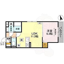 GRAMM御陵荒木C 1階1LDKの間取り