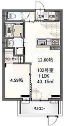 Side西ノ京 1階1LDKの間取り