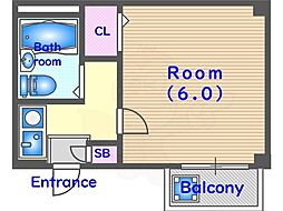 ルミエール東山 1Kの間取図画像
