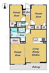 パインフィールド洛西 3階3LDKの間取り