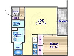 スワンズ京都東寺ガーデン 4階1LDKの間取り