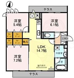 くおん嵯峨　東棟 2階3LDKの間取り