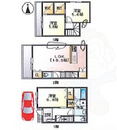 阪急京都本線 西京極駅 徒歩9分の賃貸一戸建て 3階3LDKの間取り