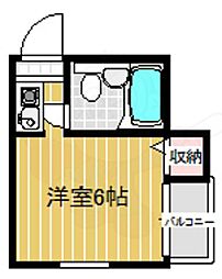 パルハイツウエダ 3階1Kの間取り