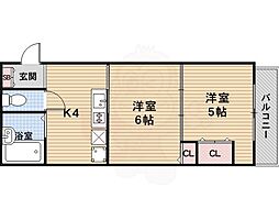 プラムコート梅津 2階2Kの間取り