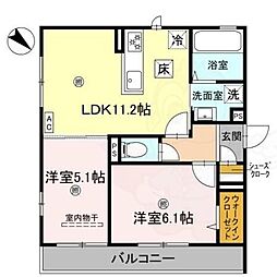 GRAMM桂北滝川 C棟 1階2LDKの間取り