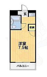 アドミラルマンション 3階ワンルームの間取り