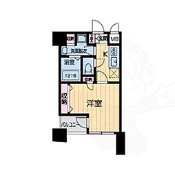 グラマシー京都 2階1Kの間取り