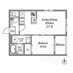 ボヌール太秦 1階1LDKの間取り