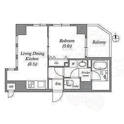 MSR京都二条城 5階1LDKの間取り