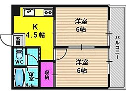 エスポワール雅 4階2DKの間取り