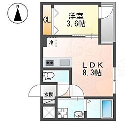 Nステージ長岡天神 3階1LDKの間取り