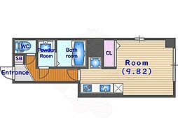 attrice東堀川 4階1Kの間取り