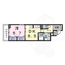 梅津東構口町アパート 2階1DKの間取り