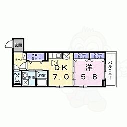梅津東構口町アパート 1階1DKの間取り