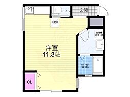 京都地下鉄東西線 御陵駅 徒歩2分の賃貸マンション 3階ワンルームの間取り