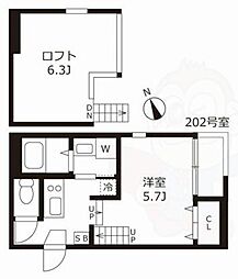 京阪本線 淀駅 徒歩7分の賃貸アパート 2階1SKの間取り