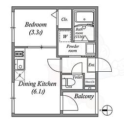 (仮称)壬生御所ノ内町B 2階1DKの間取り