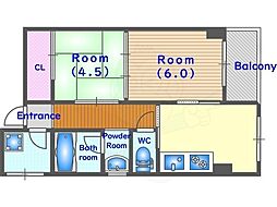 六角シティハイツ 2DKの間取図画像