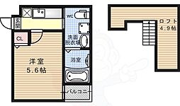 ロフティ四条大宮 2階1Kの間取り