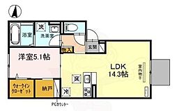 京阪宇治線 六地蔵駅 徒歩7分の賃貸アパート 1階1LDKの間取り