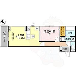 GRAMM桂北滝川　B棟 1階1LDKの間取り