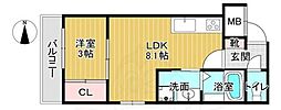 アドバンスコート四条堀川 1LDKの間取図画像