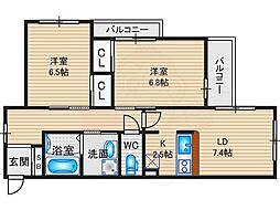 リジェール御池 2LDKの間取図画像