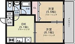 ロイヤルレジデンスパイン&ベアー 2DKの間取図画像