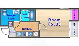 GRANDECOURTSaiinSanzou 1Kの間取図画像