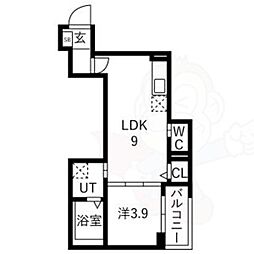 京都市右京区太秦安井辰巳町アパート 1LDKの間取図画像