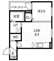 京都市右京区太秦安井辰巳町アパート 1LDKの間取図画像
