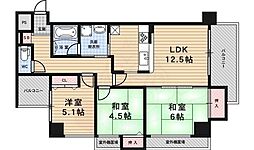 デ・リード今出川通 3LDKの間取図画像