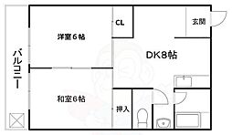 サンハイツ西ノ京 2DKの間取図画像