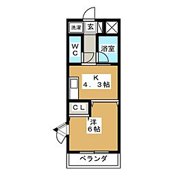 レジデンス久野 1Kの間取図画像