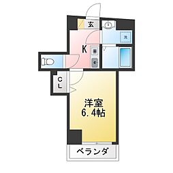アルビオン町屋 1Kの間取図画像