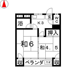 みはるハイツ 2Kの間取図画像