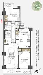 湘南鷹取・ミセスカーム 3LDKの間取図画像